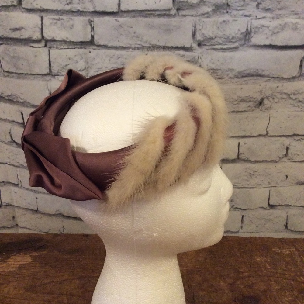 VTG Mid Century  Mink swirl hat/headband Big Bow